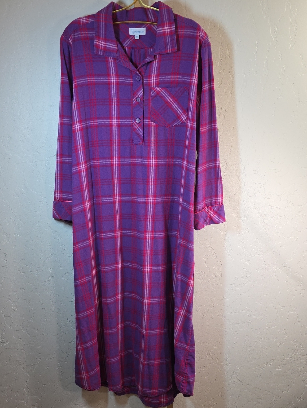 Pajamagram Women's Purple Plaid Pajama Nightgown Large 100% Cotton